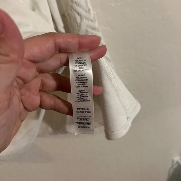 Chico’s Plus Size Ivory Knit Lace V Neck Trumpet Bell Sleeved Sweater Blouse - Picture 6 of 8